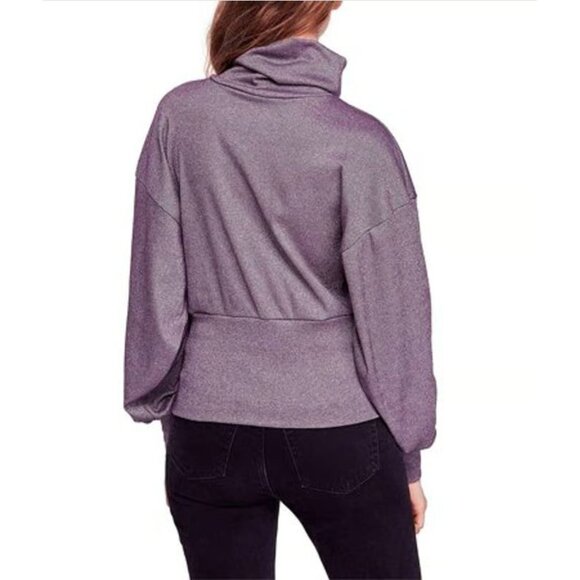 Free People Metallic Shimmer Glam Dolman TurtleNeck Sweater Top Purple Size‎ L - Picture 2 of 8